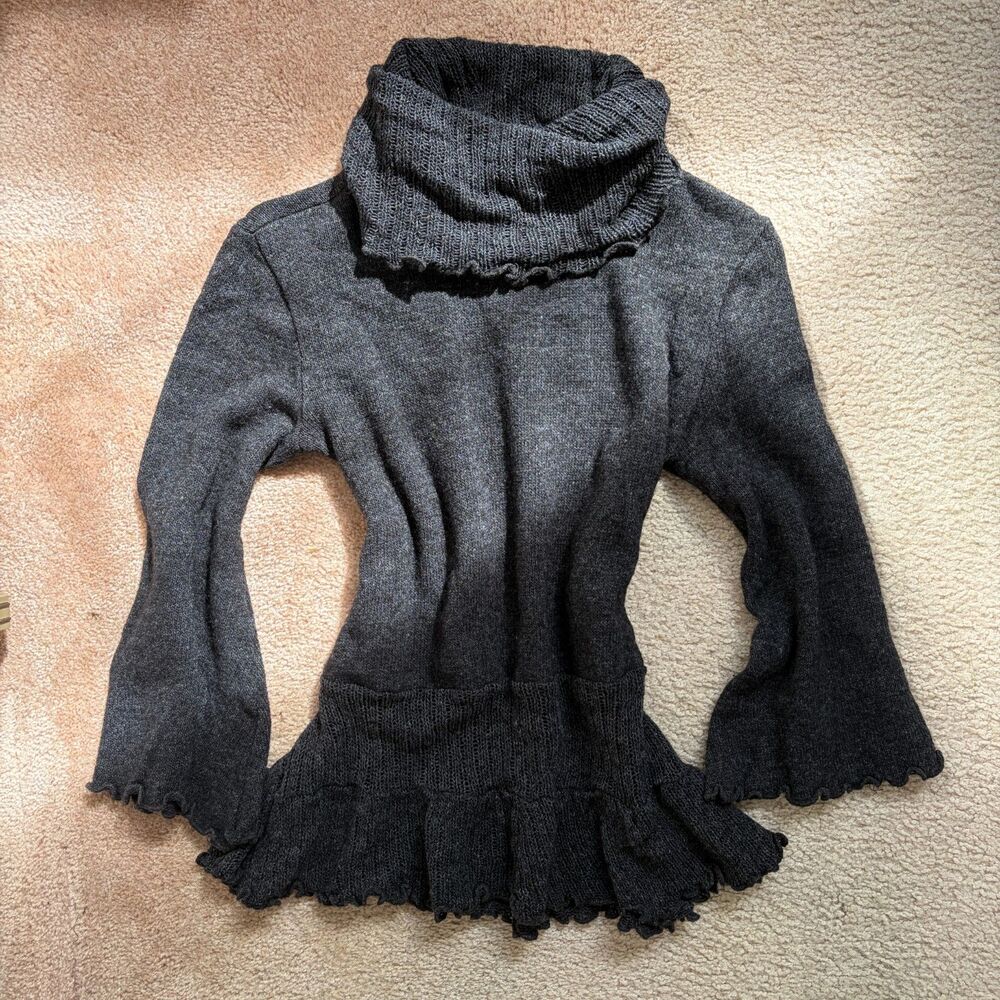 whimsigoth gothic vintage Negozi Di Italia grey knit cowl ruffle sweater